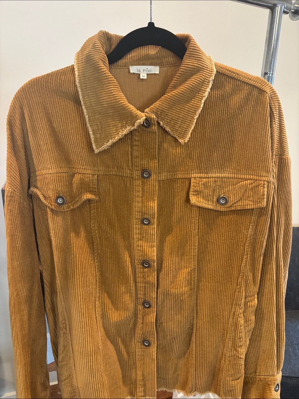 LA MIEL Corduroy Button-Front Jacket in Mustard Gold